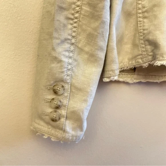 Michael Kors Light Tan Linen Utility Jacket Pleated Ruffle Back – Size 2P  EUC - Picture 12 of 15